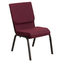 18.5''W Stacking Church Chair in Burgundy Patterned Fabric - Gold Vein Frame