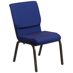 18.5''W Stacking Church Chair in Navy Blue Patterned Fabric - Gold Vein Frame