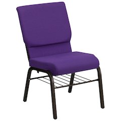 18.5''W Church Chair in Purple Fabric with Book Rack - Gold Vein Frame