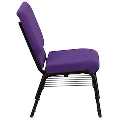 18.5''W Church Chair in Purple Fabric with Book Rack - Gold Vein Frame