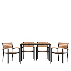 5 Piece Dining Table Set - Poly Slats - 30" x 48" Table-4 Club Chairs