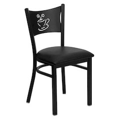 Black Coffee Back Metal Restaurant Chair - Black Vinyl Seat