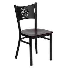 Black Coffee Back Metal Restaurant Chair - Mahogany Wood Seat