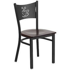 Black Coffee Back Metal Restaurant Chair - Walnut Wood Seat