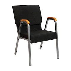 21"W Stacking Wood Accent Arm Church Chair in Black Fabric - Silver Vein Frame