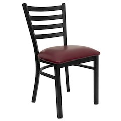 Black Ladder Back Metal Restaurant Chair - Burgundy Vinyl Seat