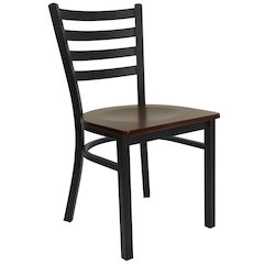 Black Ladder Back Metal Restaurant Chair - Mahogany Wood Seat
