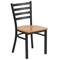 Black Ladder Back Metal Restaurant Chair - Natural Wood Seat