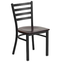 Black Ladder Back Metal Restaurant Chair - Walnut Wood Seat