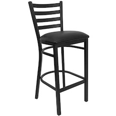 Black Ladder Back Metal Restaurant Barstool - Black Vinyl Seat