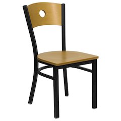Black Circle Back Metal Restaurant Chair - Natural Wood Back & Seat
