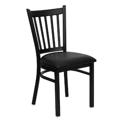 Black Vertical Back Metal Restaurant Chair - Black Vinyl Seat