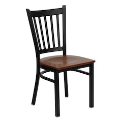Black Vertical Back Metal Restaurant Chair - Cherry Wood Seat