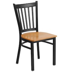 Black Vertical Back Metal Restaurant Chair - Natural Wood Seat