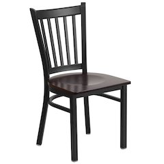Black Vertical Back Metal Restaurant Chair - Walnut Wood Seat