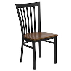 Black School House Back Metal Restaurant Chair - Cherry Wood Seat