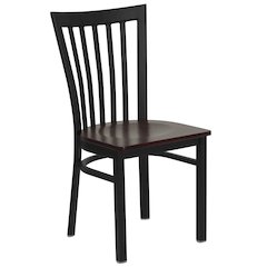 Black School House Back Metal Restaurant Chair - Mahogany Wood Seat