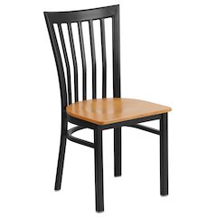 Black School House Back Metal Restaurant Chair - Natural Wood Seat