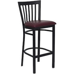 Black School House Back Metal Restaurant Barstool - Burgundy Vinyl Seat