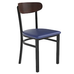 Dining Chair, Wooden Boomerang Back, and Blue Vinyl Seat