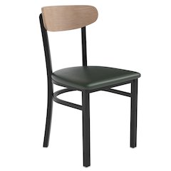 Dining Chair, Natural Birch Finish Wooden Boomerang Back, and Green Vinyl Seat