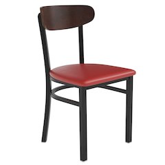 Dining Chair, Wooden Boomerang Back, and Red Vinyl Seat