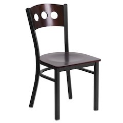 Black 3 Circle Back Metal Restaurant Chair - Walnut Wood Back & Seat