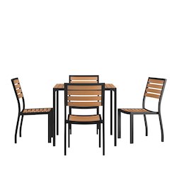 5 Piece Patio Table Set - Poly Slats - 35" Table with 4 Stackable Chairs