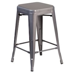 24" Silver Antique Finish with Clear Coat Metal Backless Counter Height Stool
