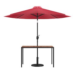 3 Piece Patio Table Set - 30" x 48" Patio Table with Red Umbrella and Base