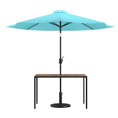 3 Piece Patio Table Set - 30" x 48" Patio Table with Teal Umbrella and Base