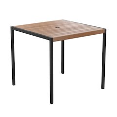 Dining Table with Poly Slats - 35" Restaurant Table with Umbrella Holder Hole