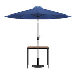 3 Piece Patio Table Set - 35" Patio Table with Navy Umbrella and Base