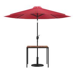 3 Piece Patio Table Set - 35" Patio Table with Red Umbrella and Base