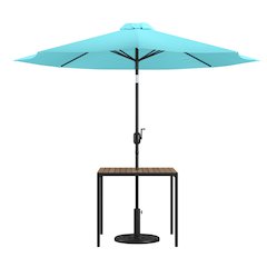 3 Piece Patio Table Set - 35" Patio Table with Teal Umbrella and Base