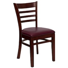 Ladder Back Mahogany Wood Restaurant Chair - Burgundy Vinyl Seat