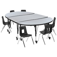 Mobile 76" Wave Activity Table Set with 12" Student Stack Chairs, Grey/Black
