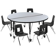 Mobile 47.5" Table Set with 12" Student Stack Chairs, Grey/Black