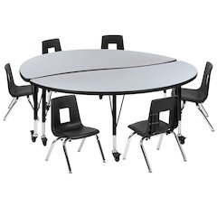 Mobile 60" Table Set with 12" Student Stack Chairs, Grey/Black