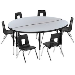 47.5" Circle Wave Activity Table Set with 14" Student Stack Chairs, Grey/Black