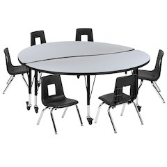 Mobile 60" Table Set with 14" Student Stack Chairs, Grey/Black