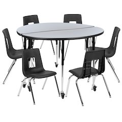 Mobile 47.5" Table Set with 16" Student Stack Chairs, Grey/Black
