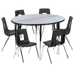 47.5" Circle Wave Activity Table Set with 16" Student Stack Chairs, Grey/Black