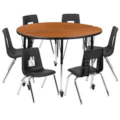 Mobile 47.5" Table Set with 16" Student Stack Chairs, Oak/Black