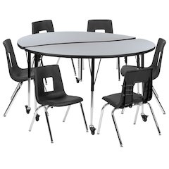 Mobile 60" Table Set with 16" Student Stack Chairs, Grey/Black