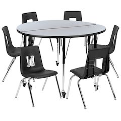 Mobile 47.5" Table Set with 18" Student Stack Chairs, Grey/Black