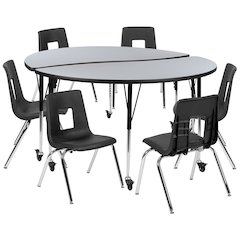 Mobile 60" Table Set with 18" Student Stack Chairs, Grey/Black