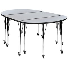 3 Piece Mobile 76" Wave Grey Thermal Activity Table Set-Standard Height Legs