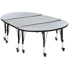 3 Piece Mobile 76" Wave Grey Thermal Activity Table Set - Height Short Legs