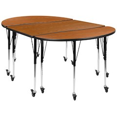 3 Piece Mobile 76" Wave Oak Thermal Activity Table Set-Standard Height Legs